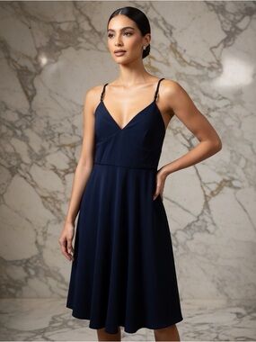 Michael Kora Classic Navy V-Neck Spaghetti Strap Dress